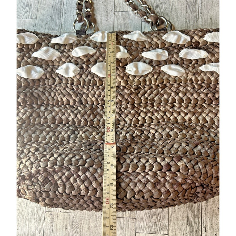 Raffia Bucket Tote Bag Boho Beach Vacation Travel Straw Shell Bow Medium - Picture 15 of 16